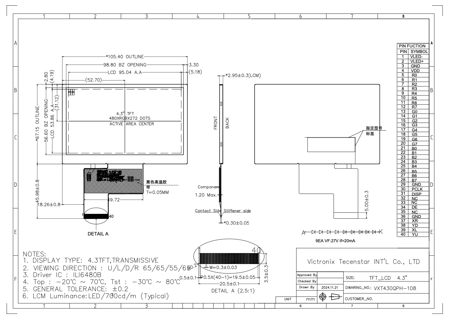 4.3 inch 480x272 TFT Module
